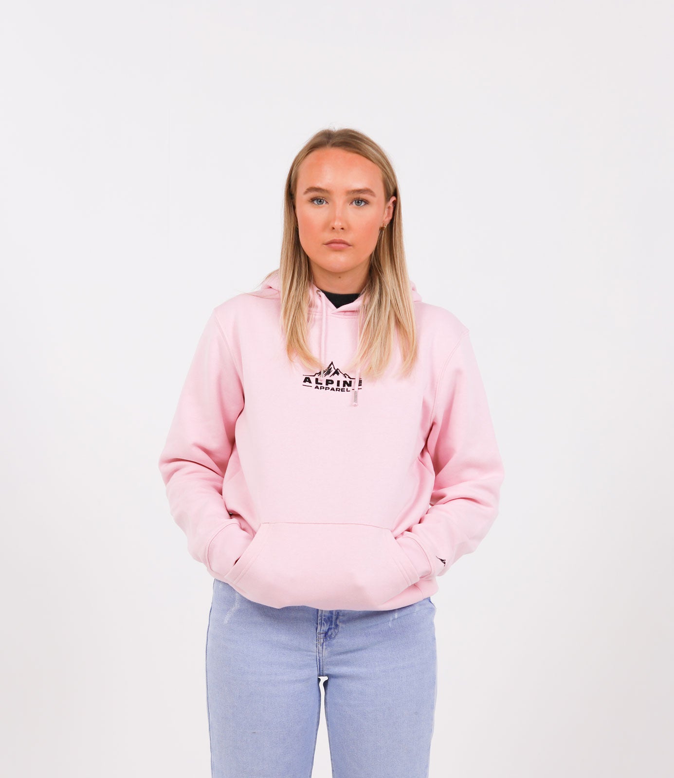 Alpine Pink Classic Hoodie female model photo